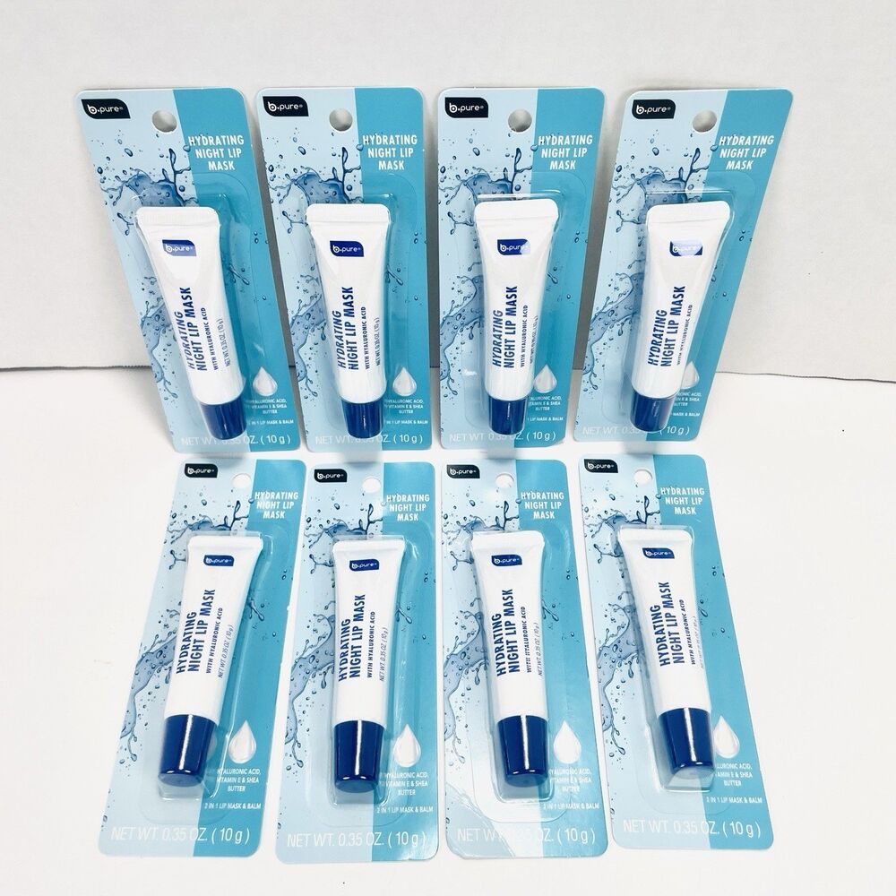 8 Pack B. Pure Hydrating Night Lip Mask Hyaluronic Acid Vitamin E Shea Butter